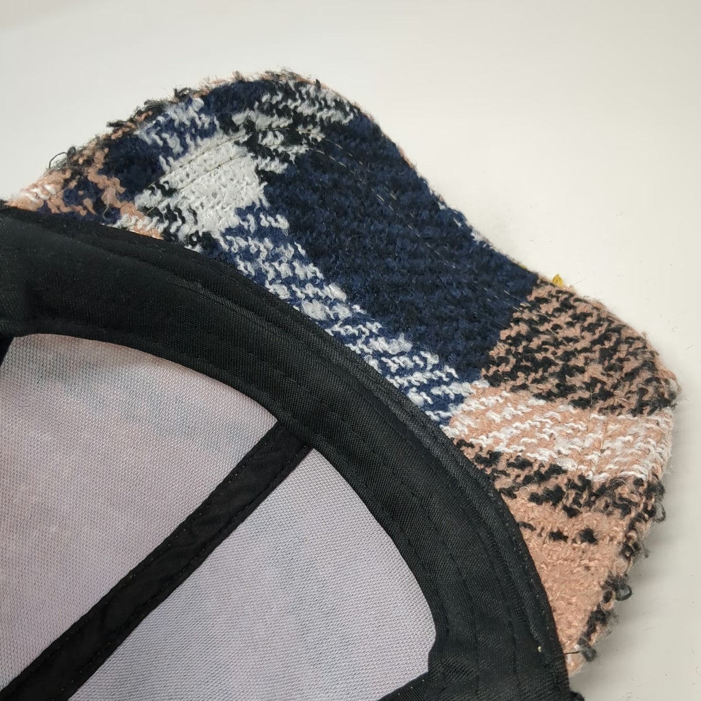 David and Young Baseball Cap Beige Blue White Yellow One Size Bouclé Plaid Hat