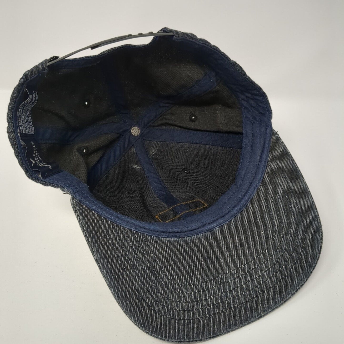 American Eagle Outfitters Snapback Hat Black OS Adjustable Leather Patch 6 Panel
