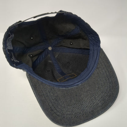 American Eagle Outfitters Snapback Hat Black OS Adjustable Leather Patch 6 Panel