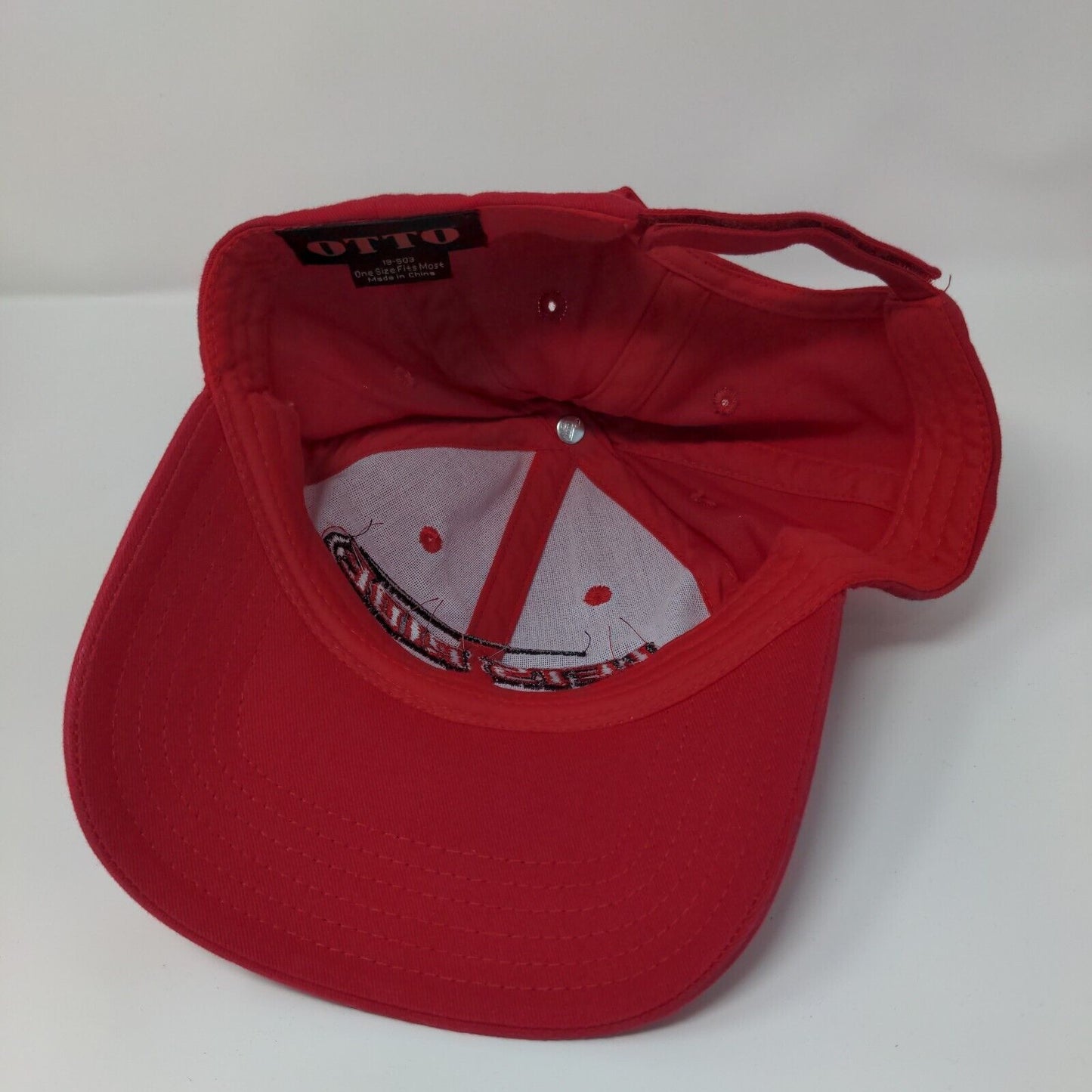 Lets Ride Strapback Hat Red OSFM Adjustable Embroidered 6 Panel Otto Cotton