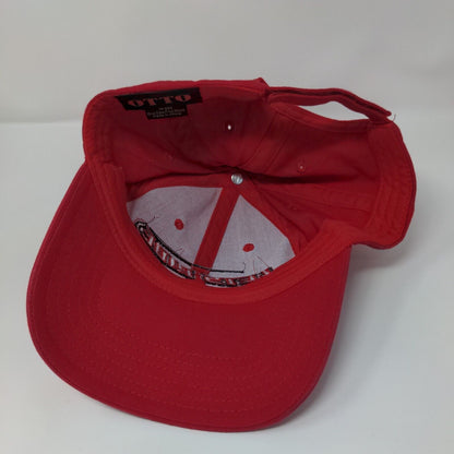 Lets Ride Strapback Hat Red OSFM Adjustable Embroidered 6 Panel Otto Cotton