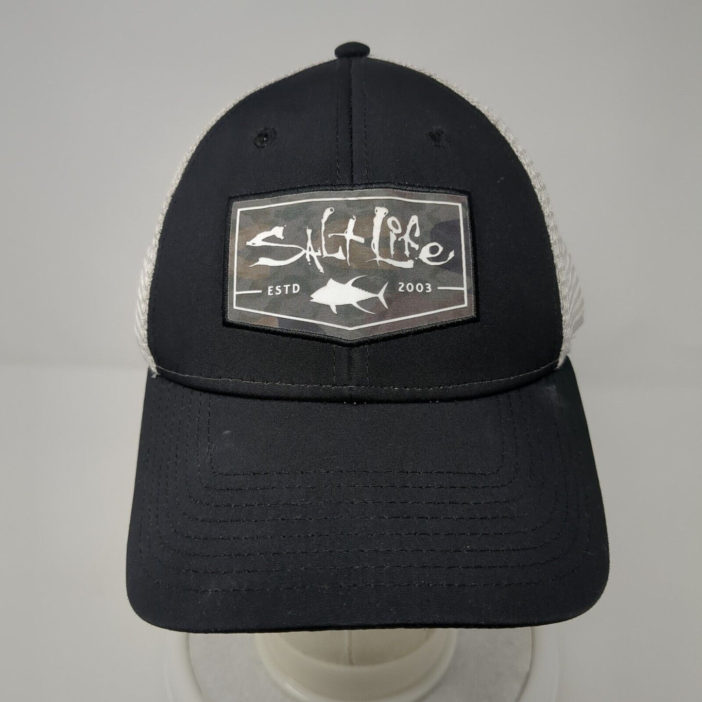 Salt Life Estd 2003 Patch Snapback Trucker Hat Black One Size Mesh Back