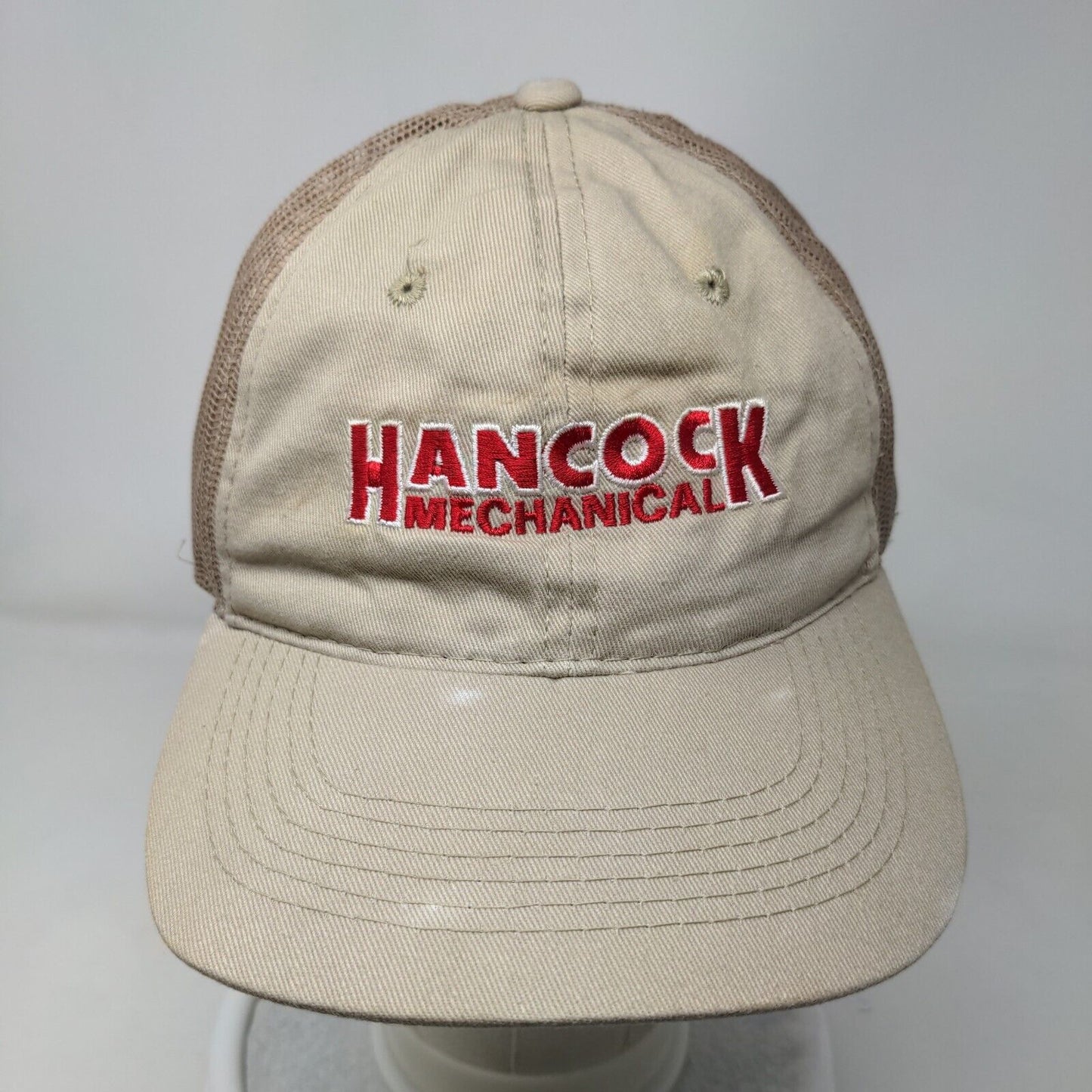 Hancock Mechanical Strapback Trucker Hat Tan OSFM Mesh Back Outdoor Cap