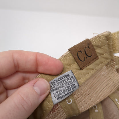 C.C Ponyback Strapback Trucker Hat Tan One Size Adjustable Blank Distressed