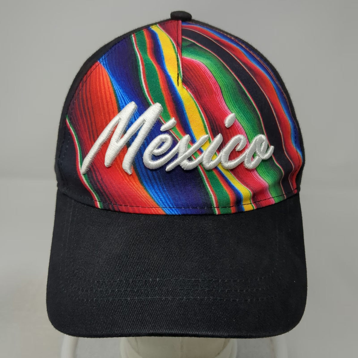 Morpho 5 Panel Black Multicolor Mexico Script Embroidery One Size Adjustable Hat