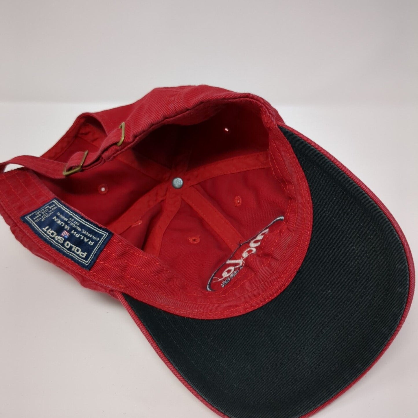Vintage Polo Sport Ralph Lauren Slideback Hat Red Embroidered Logo 100% Cotton