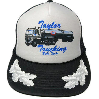 Otto Trucker Hat Black One Size Taylor Trucking Idaho Oak Leaves Mesh Snapback