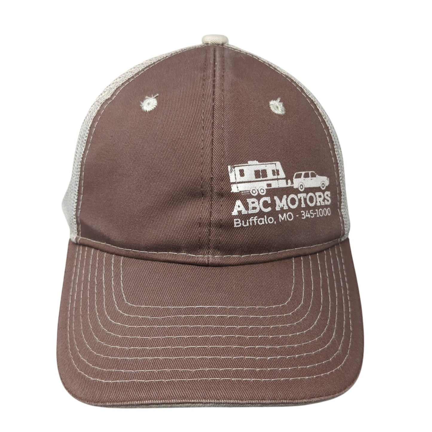 ABC Motors Strapback Trucker Hat Brown One Size Mesh Back Outdoor Cap