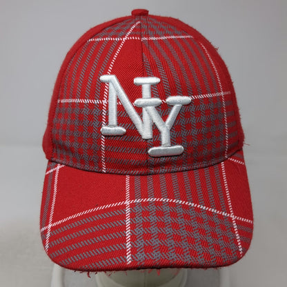 Red Baseball Cap One Size NY Logo Plaid Houndstooth Strapback Adjustable Hat