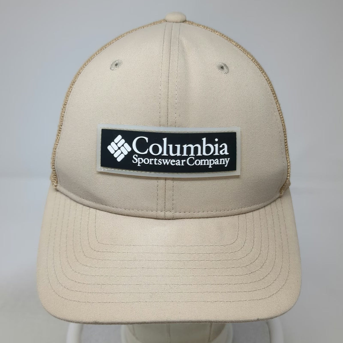 Columbia Trucker Hat Beige One Size Mesh Snapback Patch Logo Polyester Trail