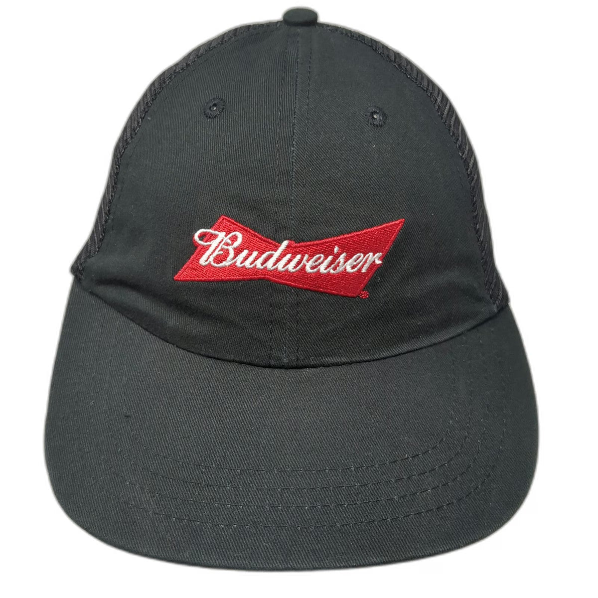 Budweiser Trucker Hat Black One Size Mesh Back Snapback Embroidered Logo Cap