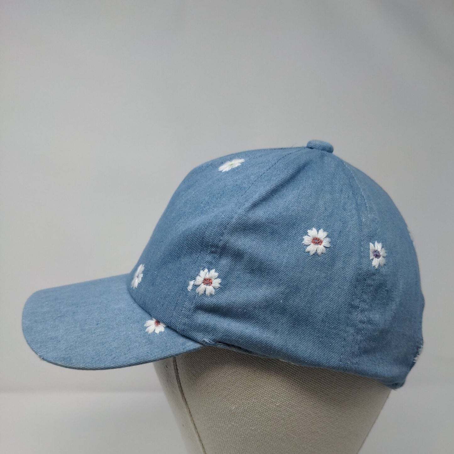 Unbranded Stretch Fitted Hat Blue OSFA Denim Embroidered Flowers
