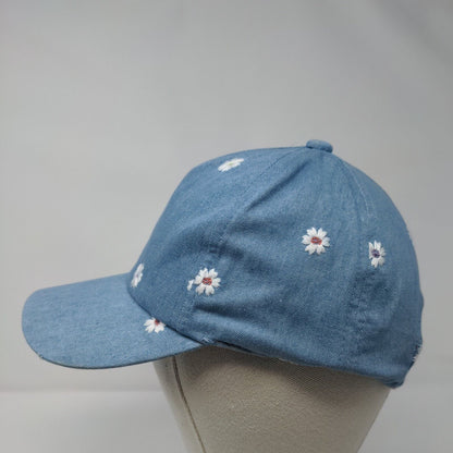 Unbranded Stretch Fitted Hat Blue OSFA Denim Embroidered Flowers