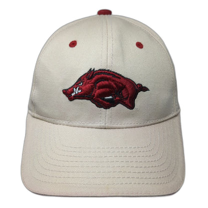Arkansas Razorbacks NCAA Tailgate Gear Hat Beige Red One Size Strapback Hog Logo