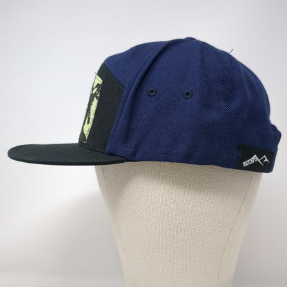 Recaps 5 Panel Blue Black Hat One Size Snapback Skier Mountain Graphic Patch