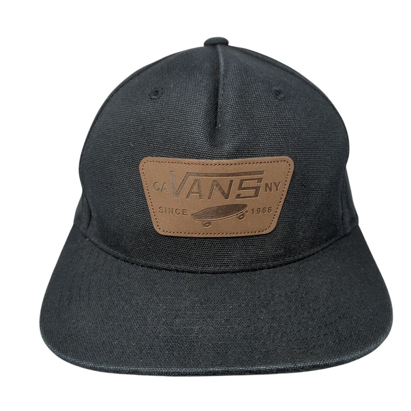 VANS Since 1996 Snapback Hat Black OS Adjustable Leather Patch 6 Panel Starter