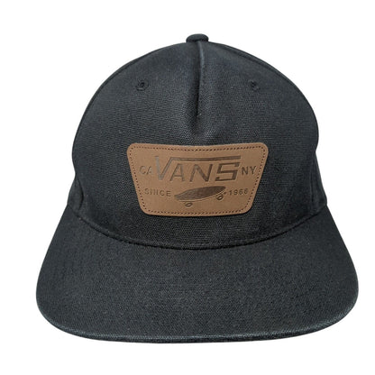 VANS Since 1996 Snapback Hat Black OS Adjustable Leather Patch 6 Panel Starter
