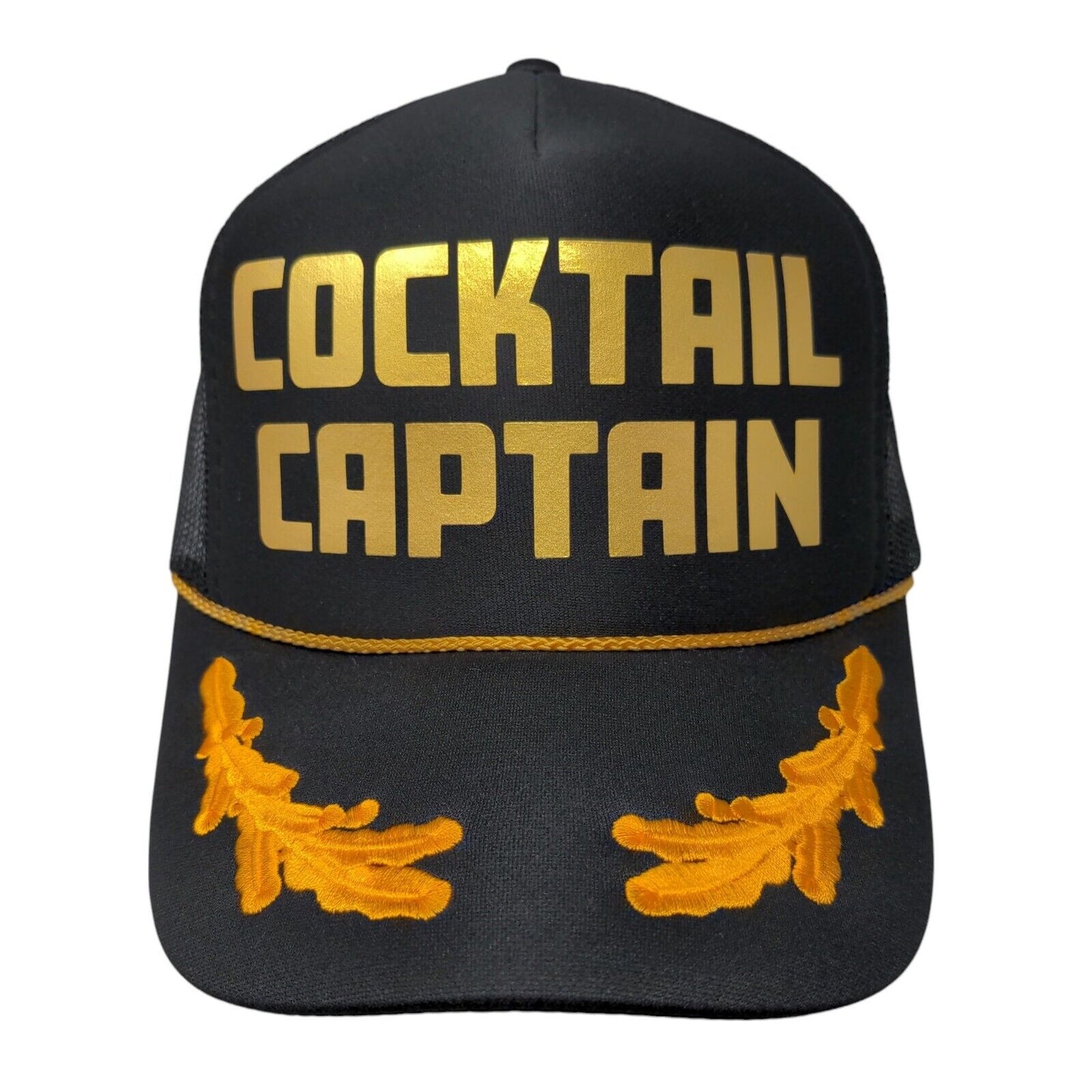 Cocktail Captain Snapback Trucker Hat Black OSFM Adjustable 6 Panel Rope Otto