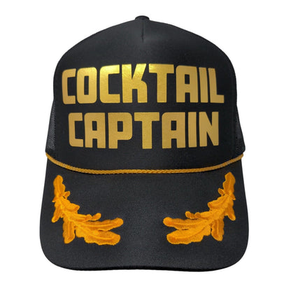 Cocktail Captain Snapback Trucker Hat Black OSFM Adjustable 6 Panel Rope Otto