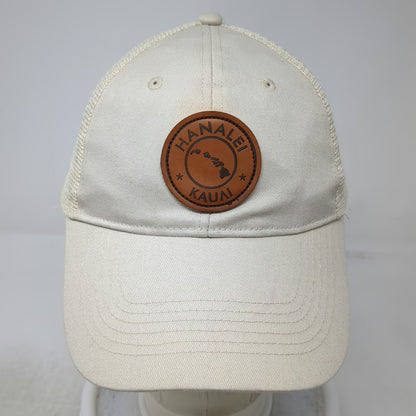 Trucker Hat Beige One Size Snapback Mesh Back Hawaii Hanalei Kauai Leather Patch