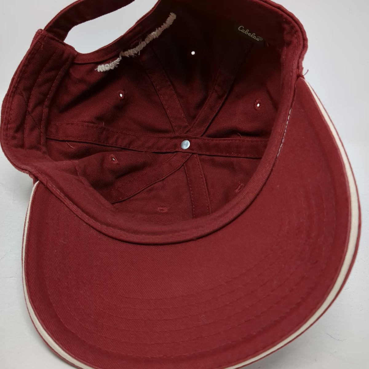 Cabela's Baseball Cap Hat Red One Size Patch Worlds Foremost Outfitter Slideback