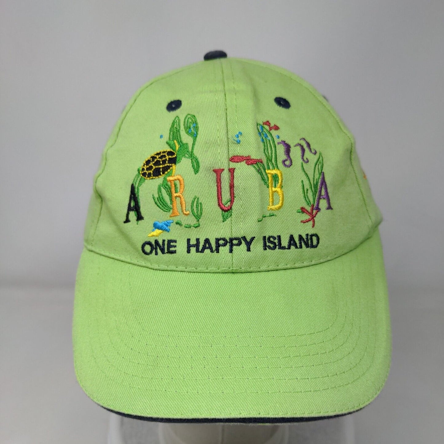 Aruba One Happy Island Strapback Hat Green 58cm Adjustable Embroidered