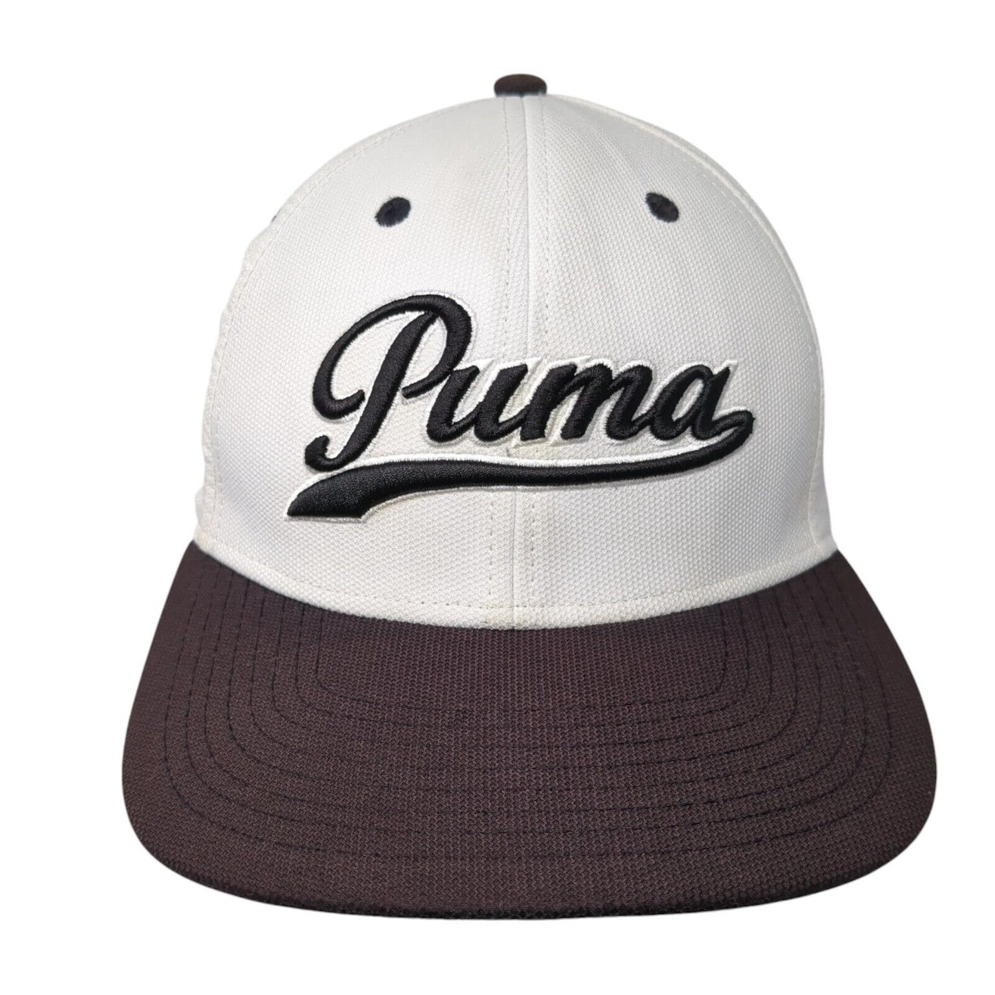 PUMA Fitted Hat White S/M Embroidered Colorblock Dry Cell 6 Panel