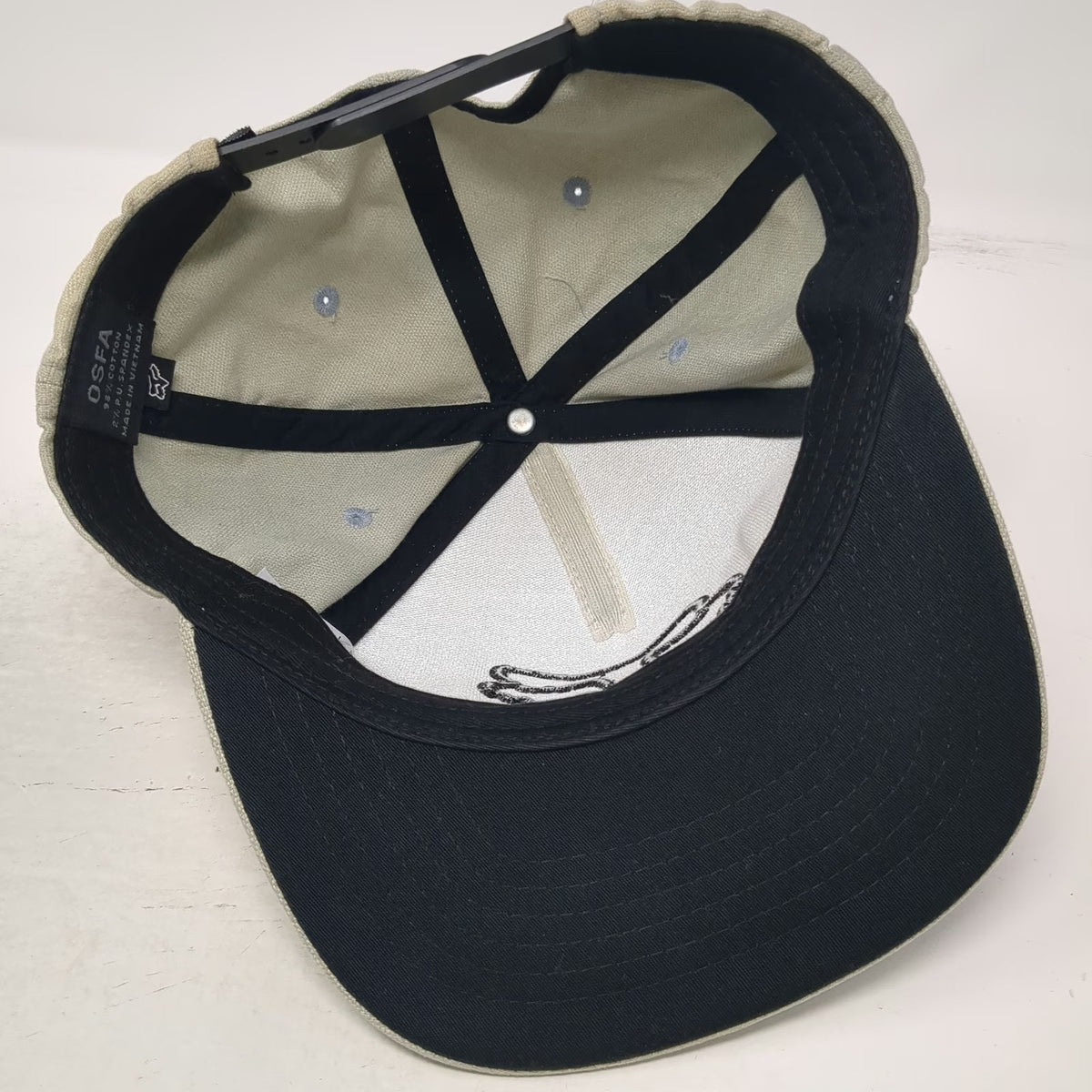 Fox 5 Panel Hat Beige One Size Snapback Embroidered Fox Head Logo Cap Motocross