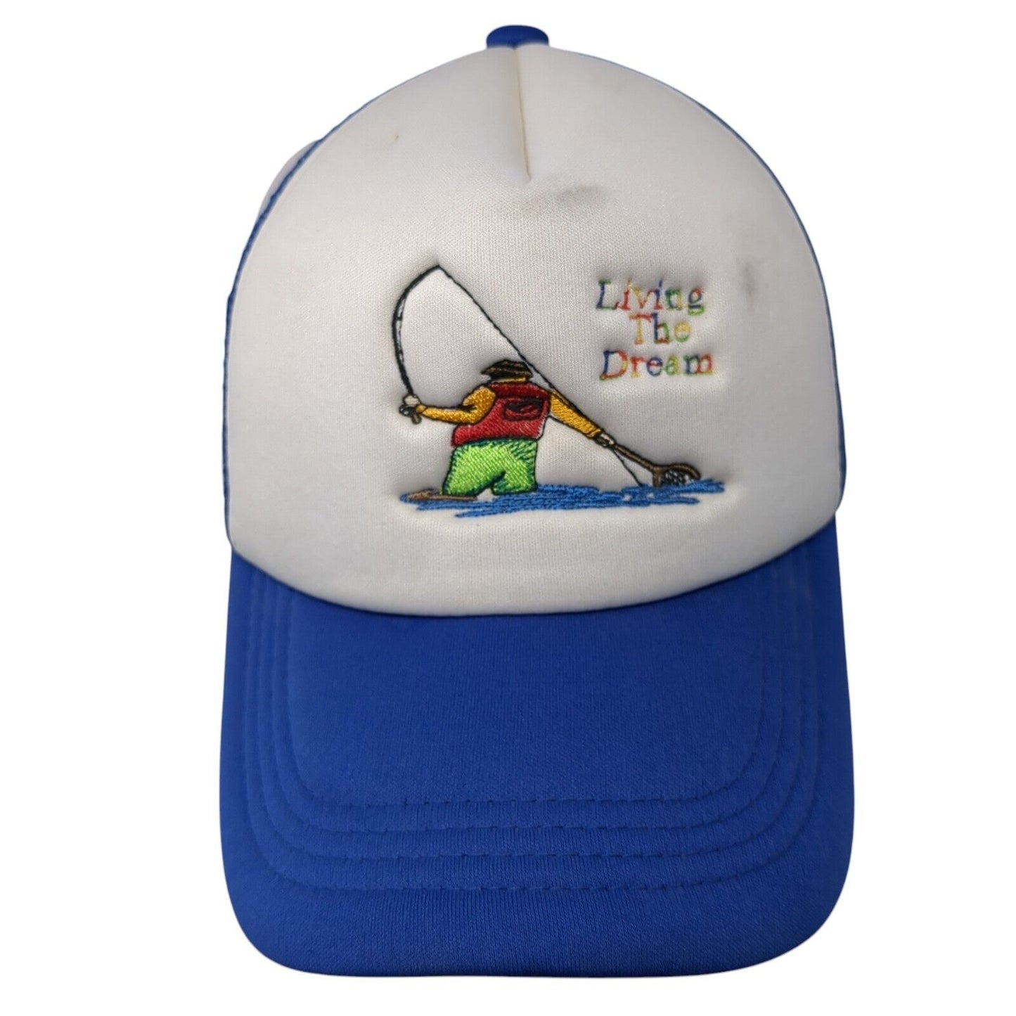 Living The Dream Snapback Trucker Hat Blue OS Adjustable Embroidered Mesh Back