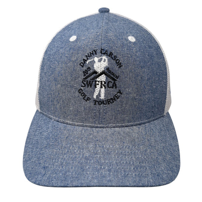 Danny Carson Golf Tourney Snapback Trucker Hat Blue One Size Mesh Back