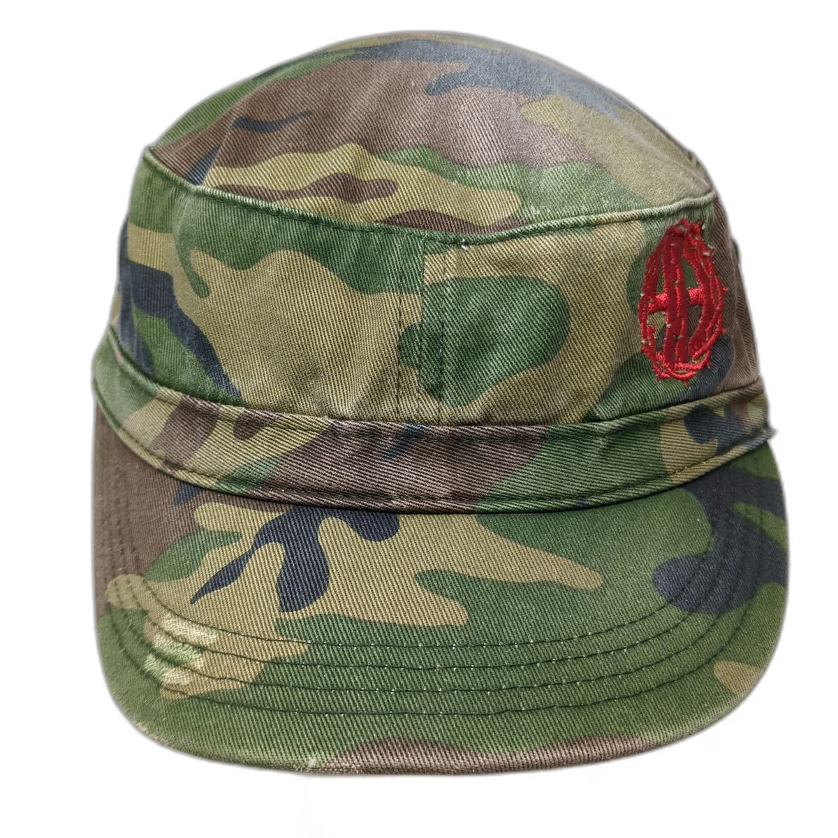 District Army Cap Green Camo One Size Can Do Red Embroidery Flat Top Hat