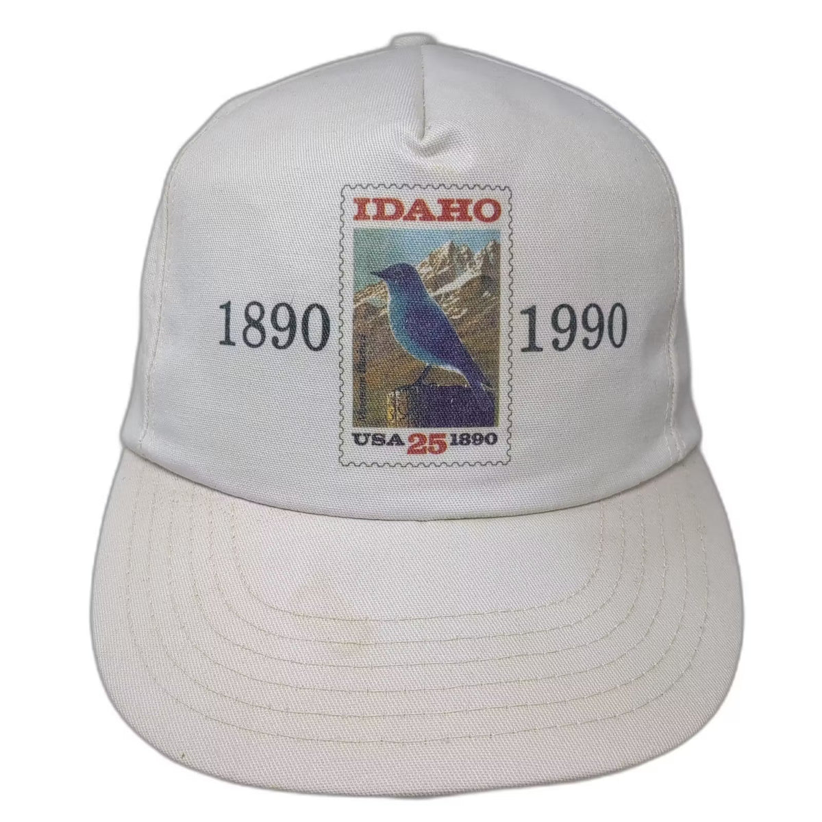 White Idaho Centennial 1890-1990 Postage Stamp 5 Panel Snapback Hat OS Vintage