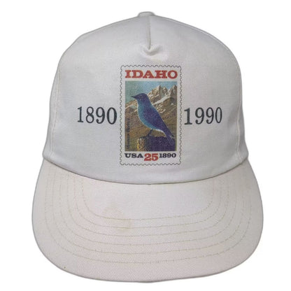 White Idaho Centennial 1890-1990 Postage Stamp 5 Panel Snapback Hat OS Vintage