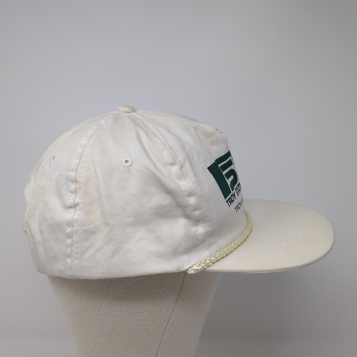 Troy State Bank Snapback Hat White One Size Adjustable Vented Holes Rope