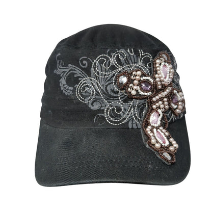 KB ETHOS Slideback Cadet Army Cap Hat Black One Size Beaded Adjustable