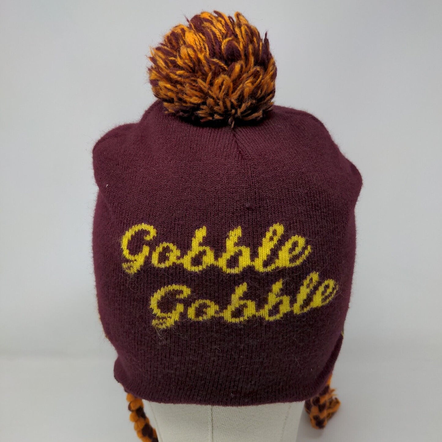 Gobble Gobble Beanie Trapper Hat Red One Size Winter Pom Pom Ear Fap Braided