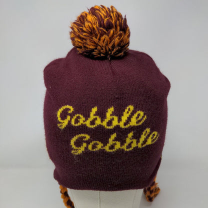 Gobble Gobble Beanie Trapper Hat Red One Size Winter Pom Pom Ear Fap Braided