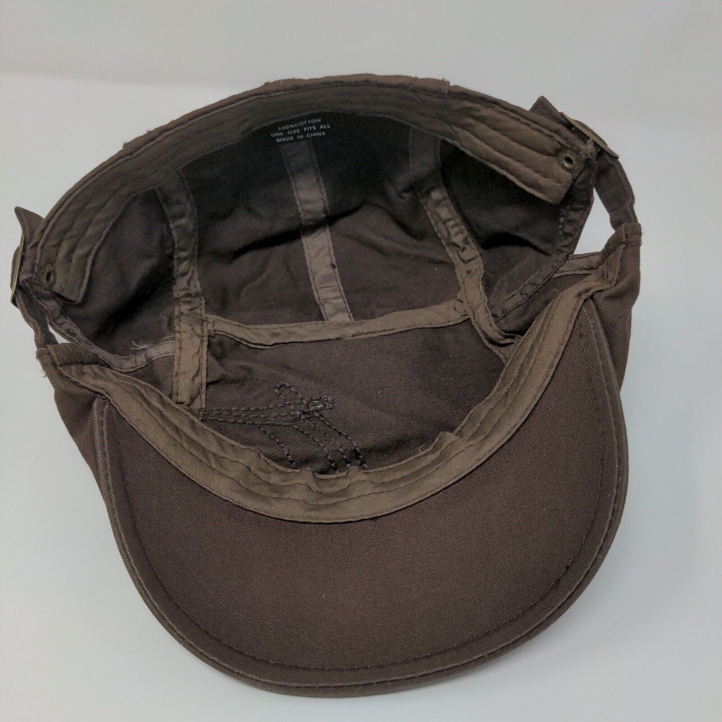 Sports Flat Cap Brown OSFA Adjustable Embroidered Solid Cotton