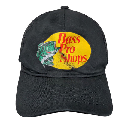 Bass Pro Shops Snapback Trucker Hat Black OSFM Gone Fishing 6 Panel Mesh Back