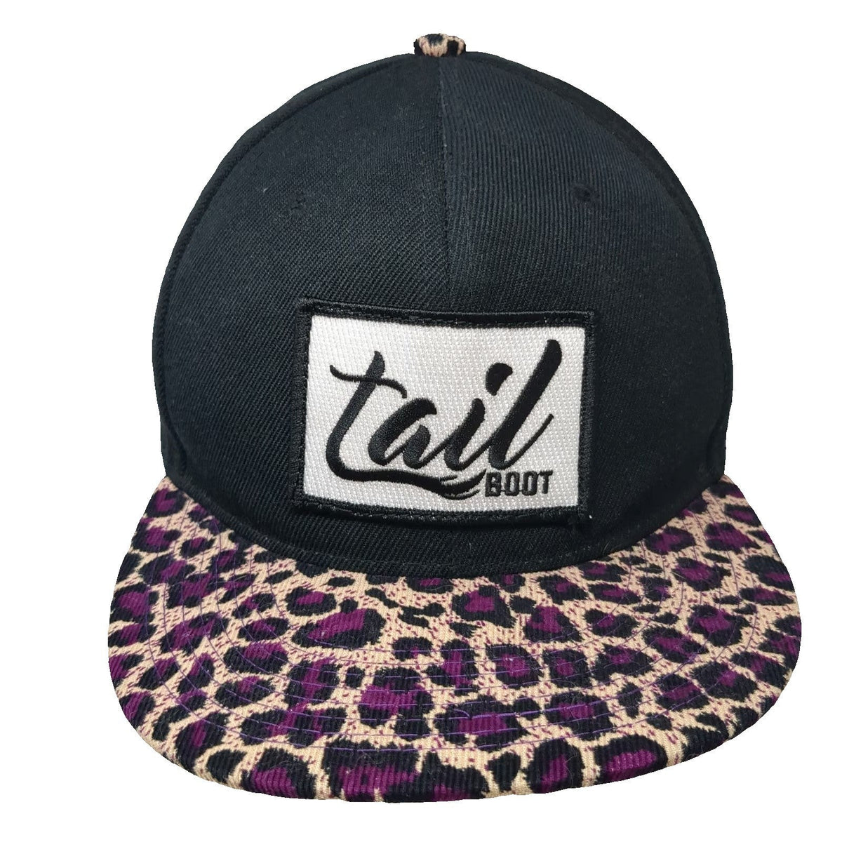 Snapback Hat Black Purple One Size Leopard Print Brim Tail Boot Graphic Patch