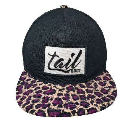 Snapback Hat Black Purple One Size Leopard Print Brim Tail Boot Graphic Patch