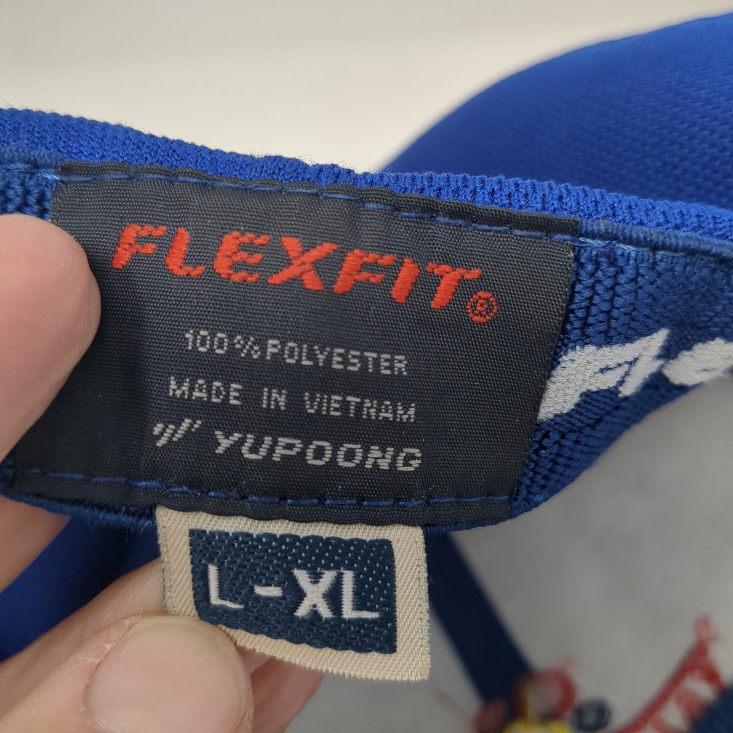 Wonder Fitted Hat Blue XL Flexfit Stretch Embroidered Logo Yupoong