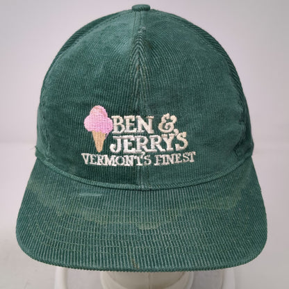 Ben & Jerry's Snapback Hat Green One Size Corduroy Made in USA Vermonts Finest