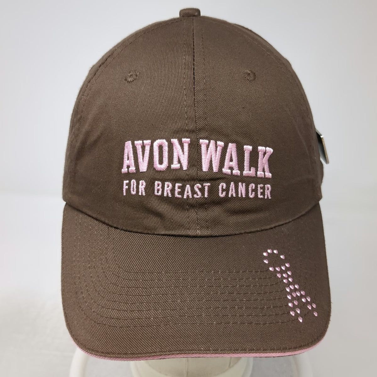 Avon Baseball Cap Brown One Size Breast Cancer Awareness Ribbon Enamel Pin Hat