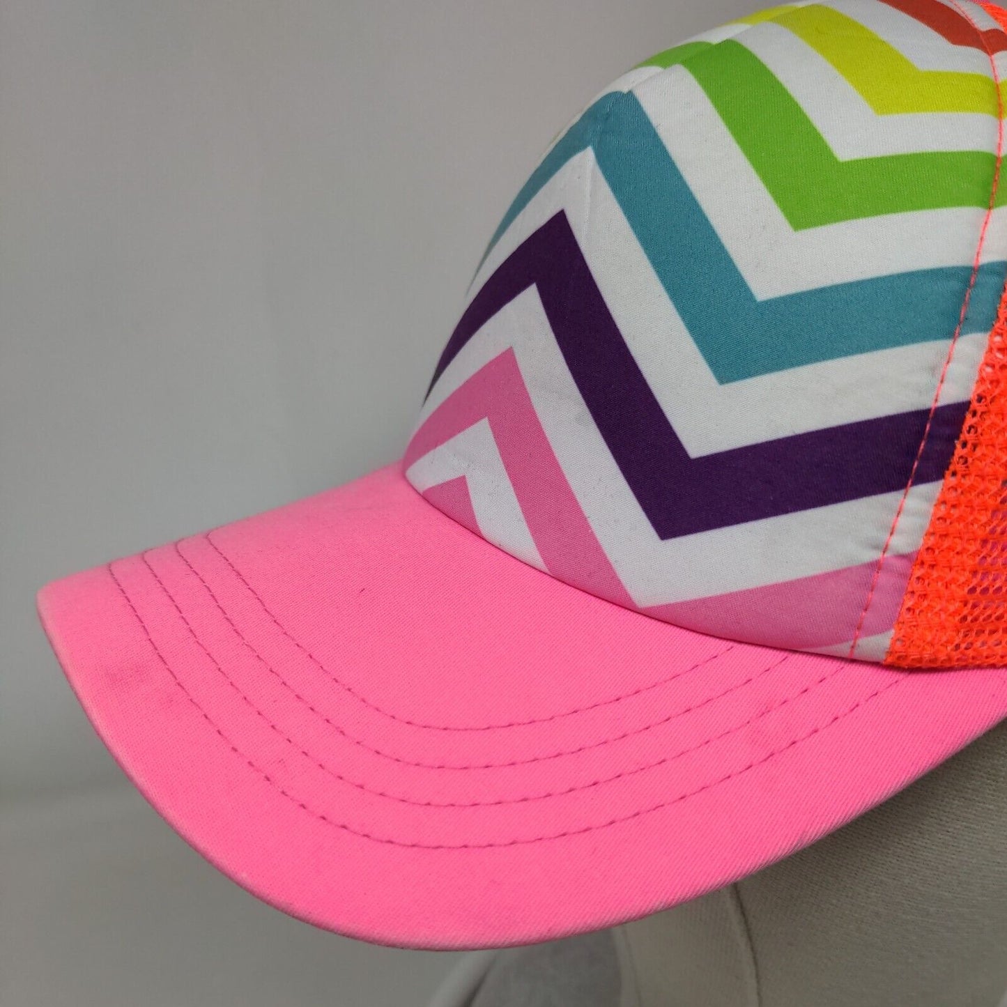 Rainbow Chevron Snapback Trucker Hat Multicolor One Size Adjustable Mesh Back