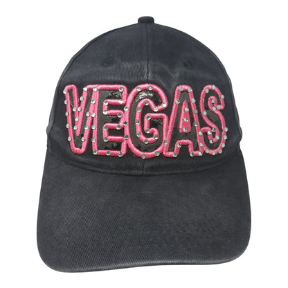 Vegas Rhinestone Strapback Hat Black One Size Adjustable Embroidered