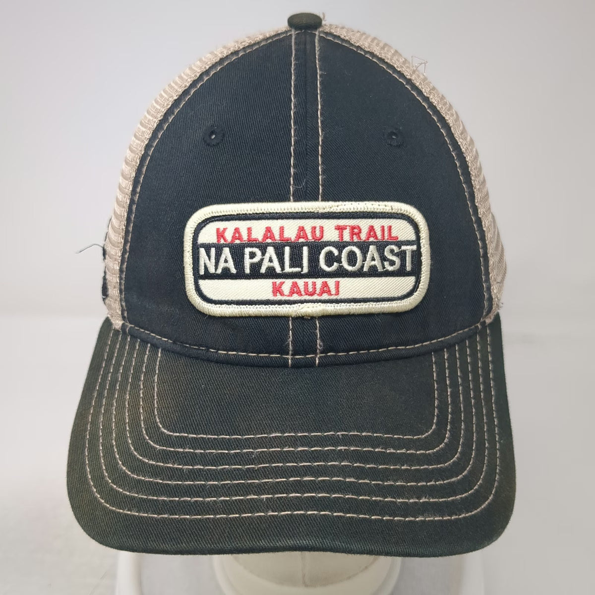 Dorfman Pacific Trucker Hat Black Beige One Size Na Pali Coast Kauai Hawaii