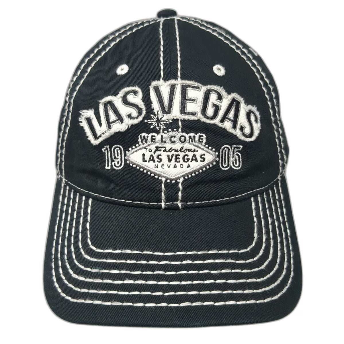 Hat Graphix 360 Baseball Cap Black One Size Las Vegas Nevada Sign White Stitch