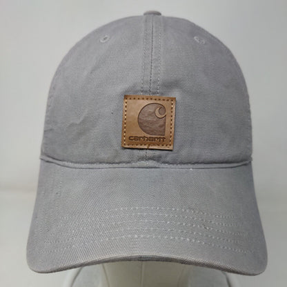 Carhartt Strapback Hat Gray OSFA Embroidered Leather Patch 6 Panel