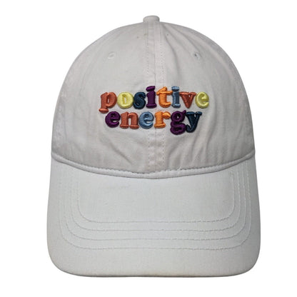 Positive Energy Tie Back Hat White OSFM Embroidered Colorful Font